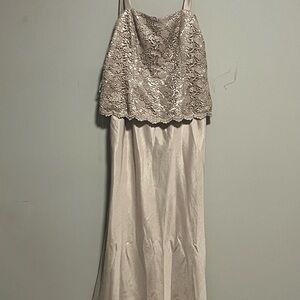 Elegant Beige Lace Overlay Dress Set